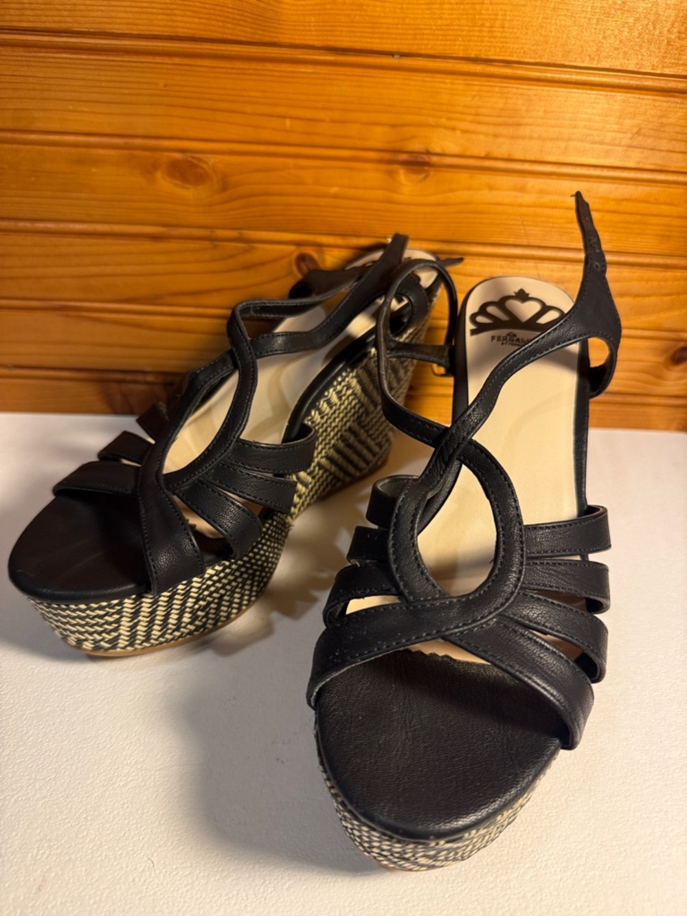 Fergie Roxine Black Strappy Wedge Sandals with Platform